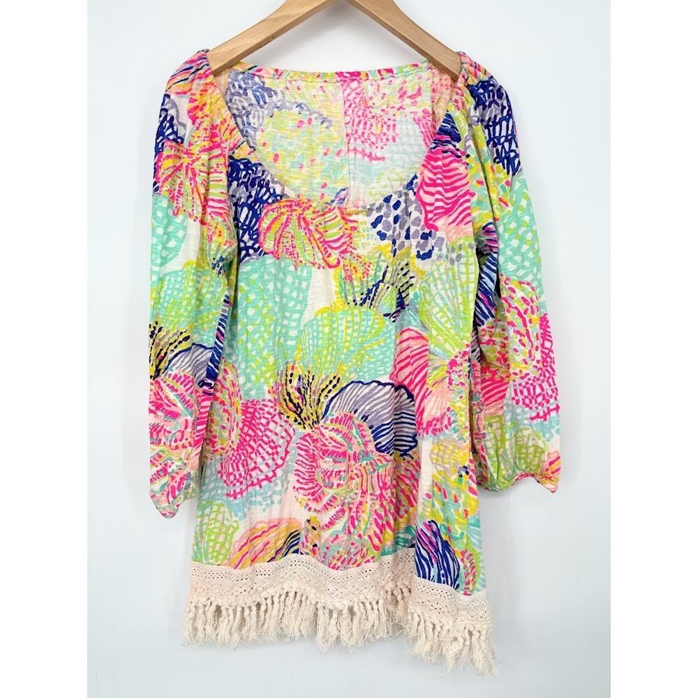 Lilly Pulitzer Alia Top Roar of The Seas Crochet Fringe Tunic Beach Resort Small